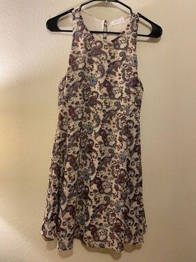 Women’s Lush Paisley Dress SzS Cream Burgandy